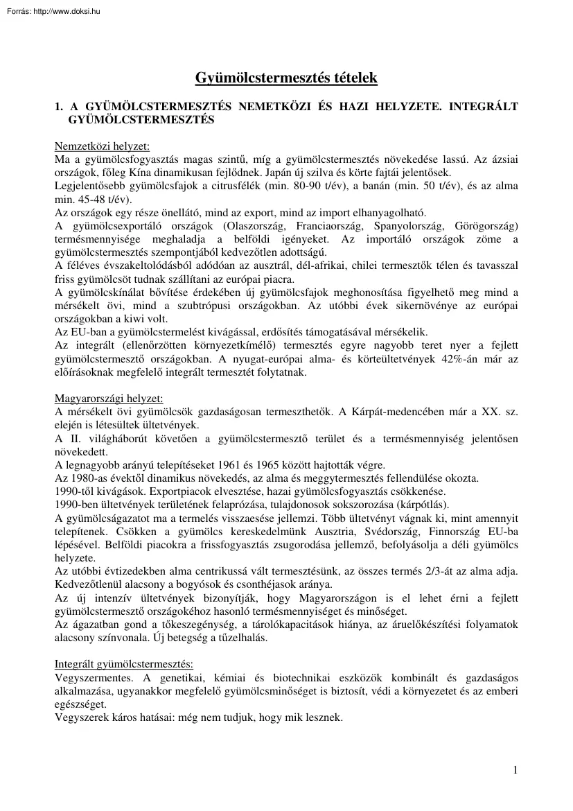 Gyümölcstermesztés tételek