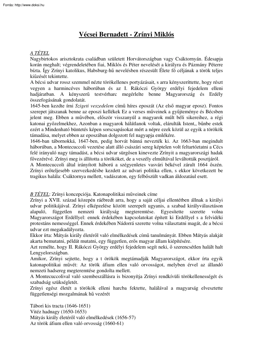 Vécsei Bernadett - Zrínyi Miklós