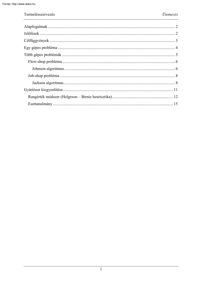 Termelésszervezés, ütemezési feladatok