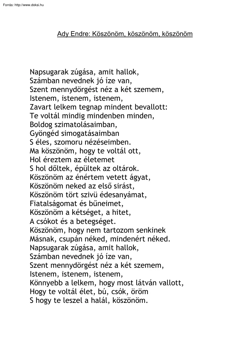 Fábián Zoltán - Ady Endre Köszönöm, köszönöm, köszönöm című versének elemzése