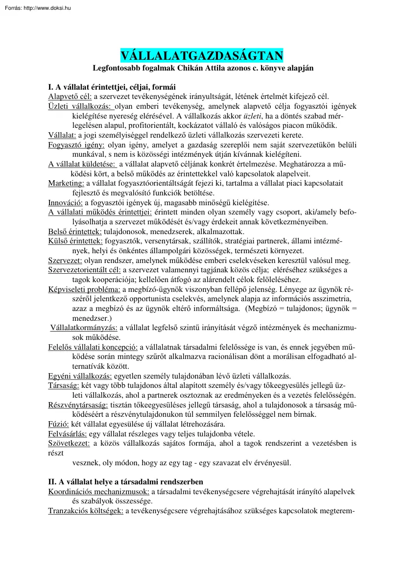 Vállalat-gazdaságtan fogalmak