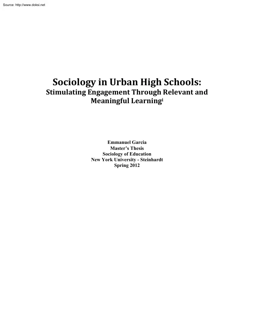 Emmanuel Garcia - Sociology in Urban High Schools, Stimulating Engagement Through Relevant and