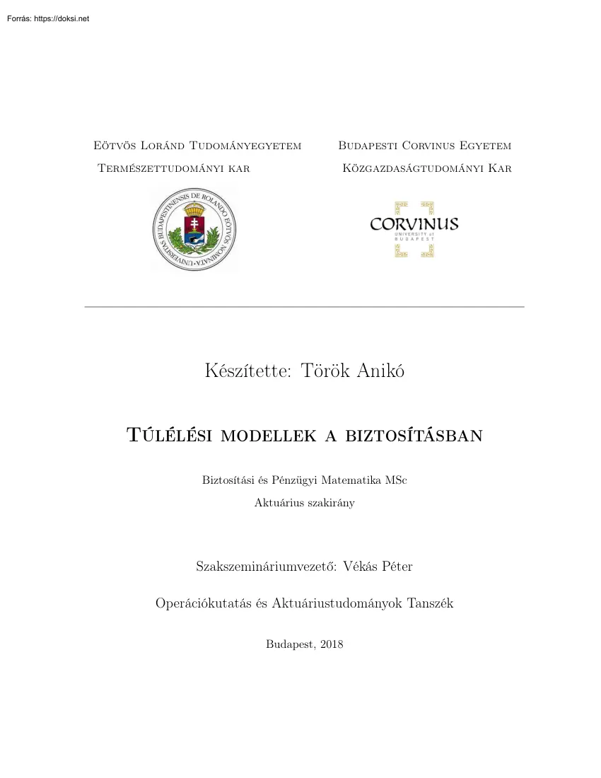 Török Anikó - Túlélési modellek a biztosításban