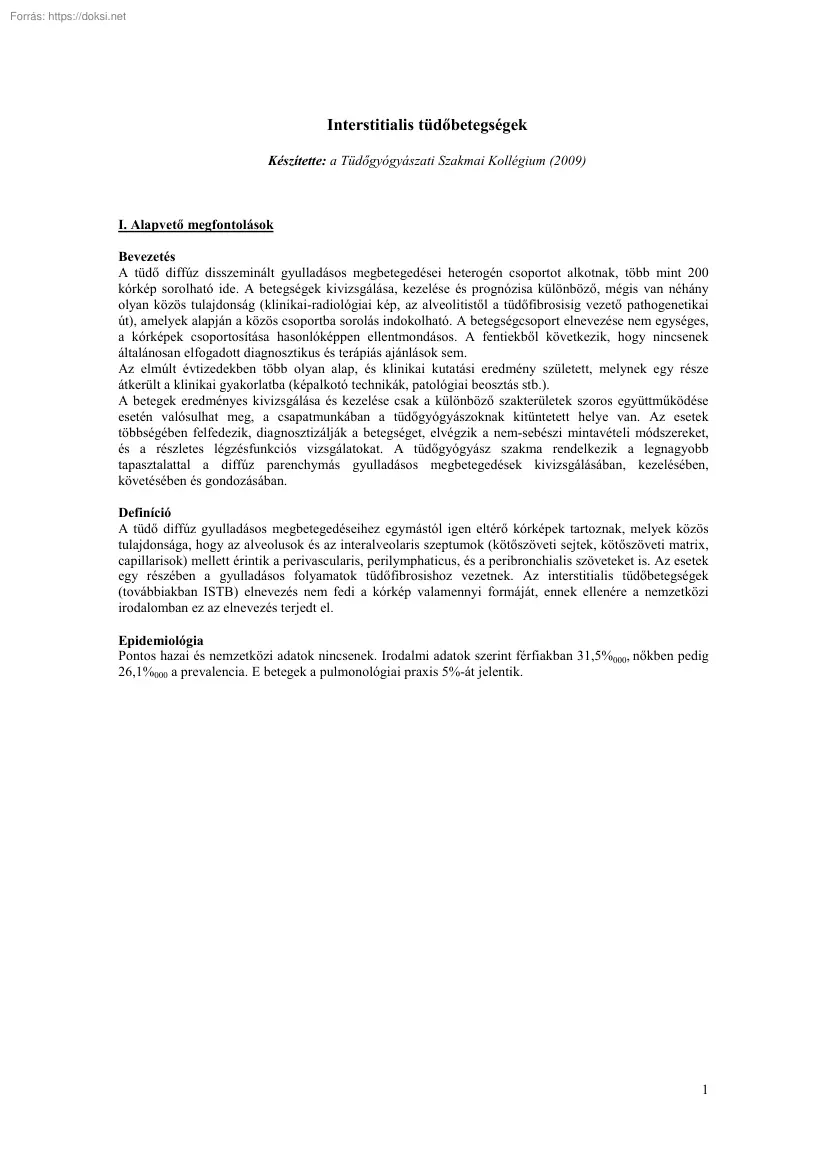 Interstitialis tüdőbetegségek