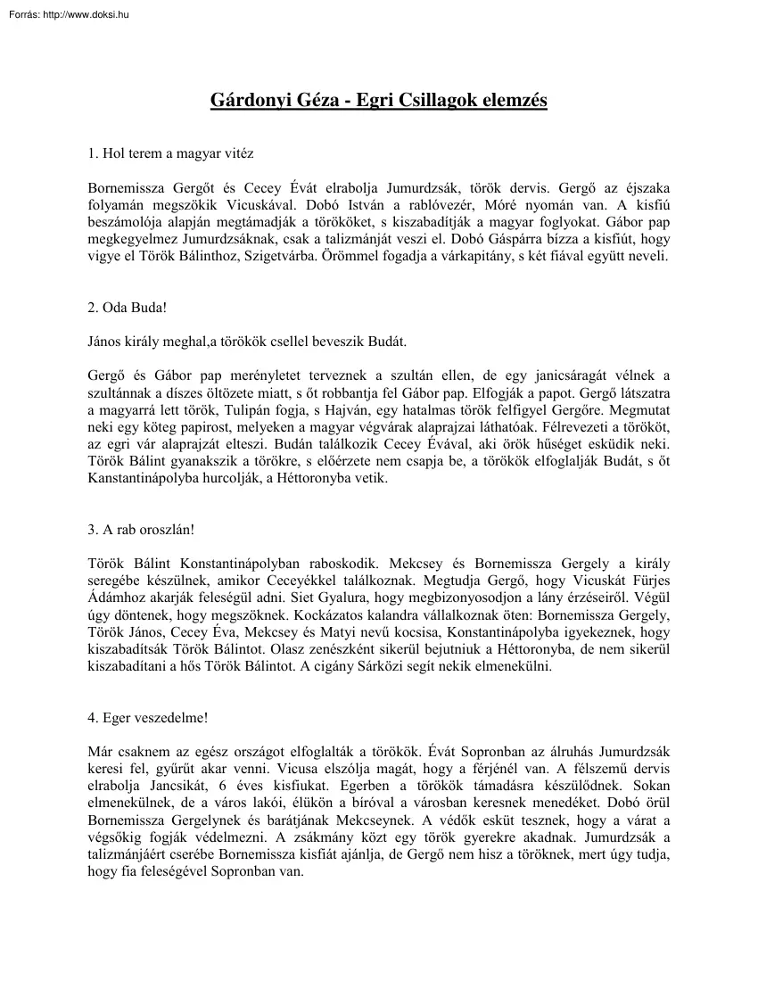Gárdonyi Géza - Egri Csillagok elemzés