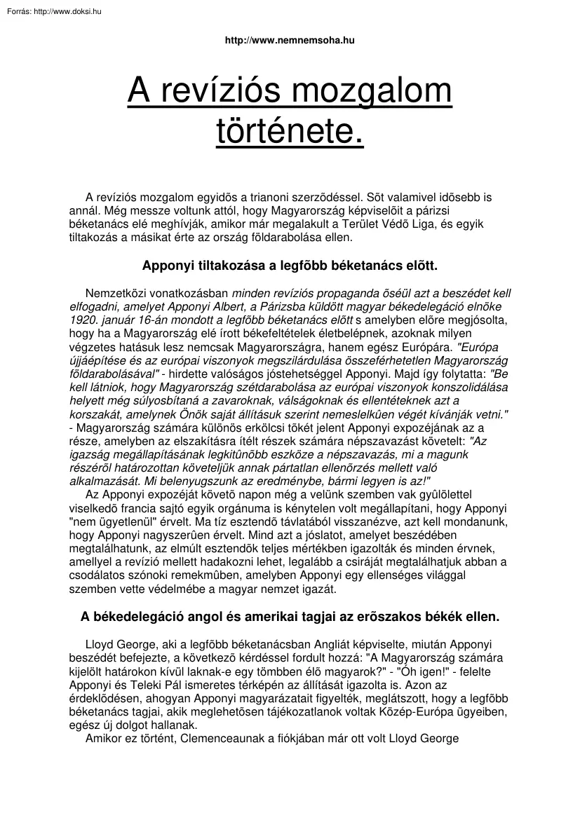 A magyar revíziós mozgalom története