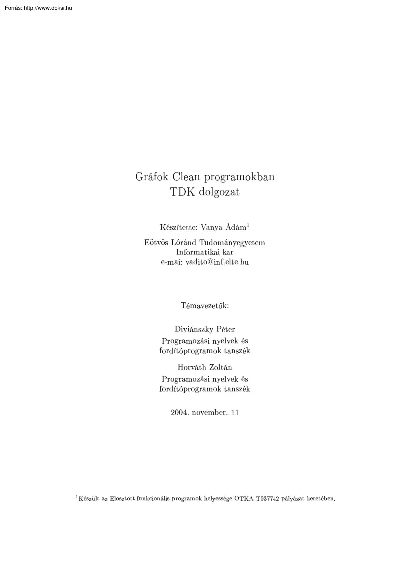 Vanya Ádám - Gráfok Clean programokban
