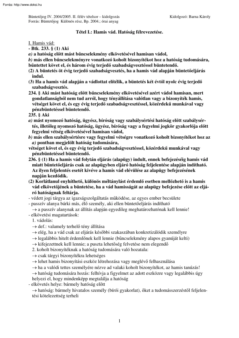 Barna Károly - Büntetőjog