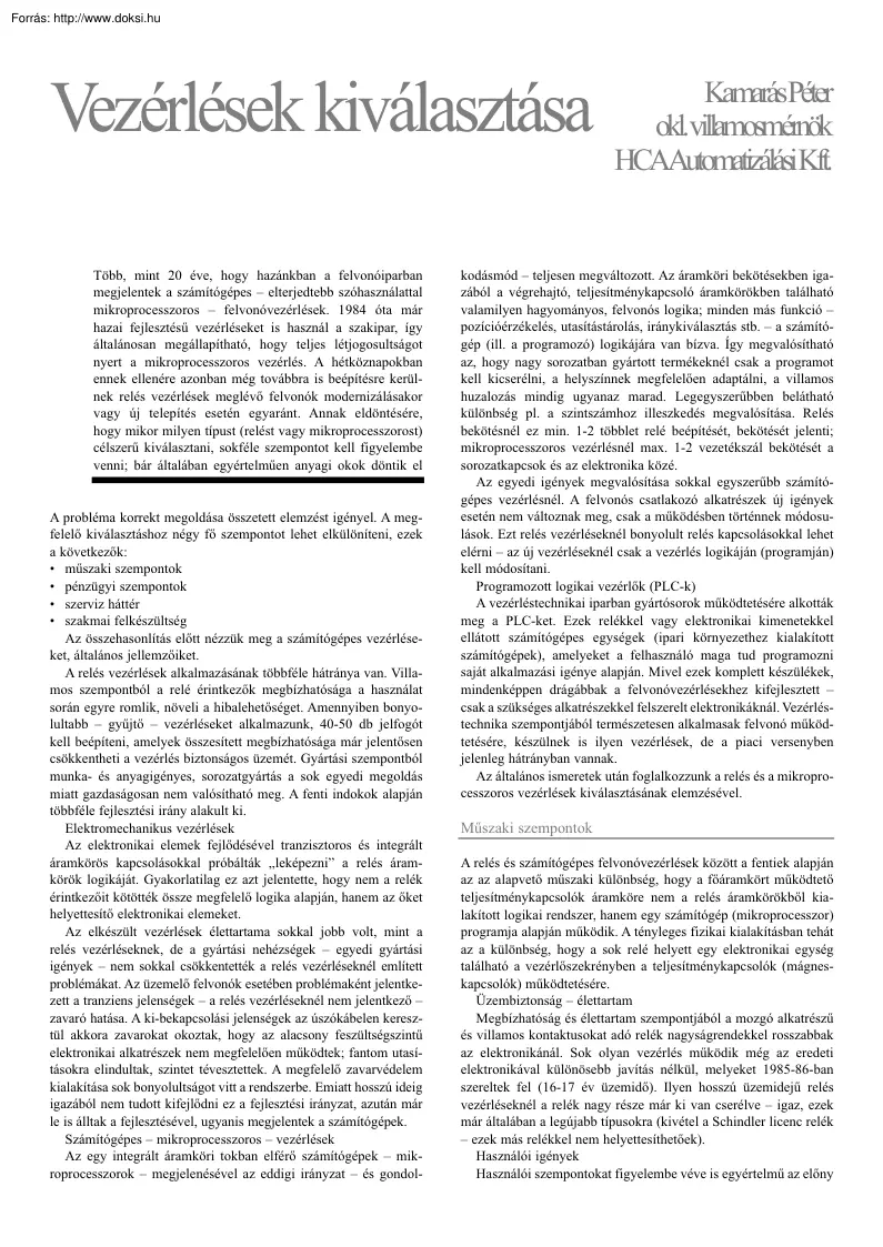 Kamarás Péter - Vezérlések kiválasztása