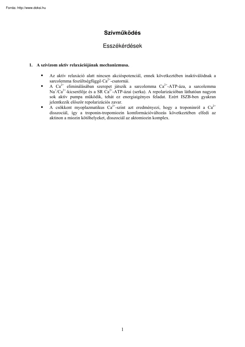 Szívműködés, esszé kérdések