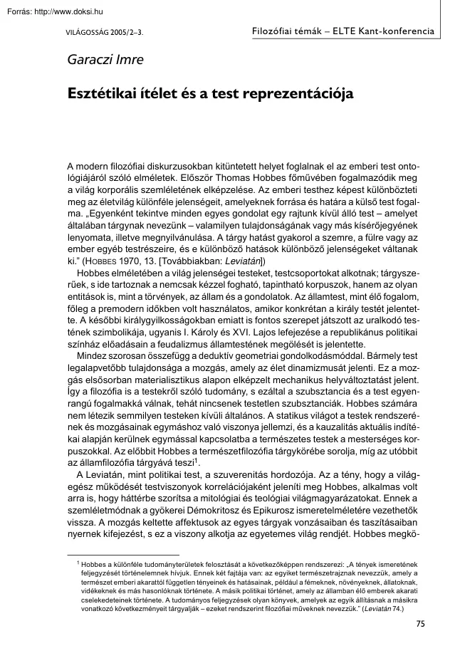 Garaczi Imre - Esztétikai ítélet és a test reprezentációja