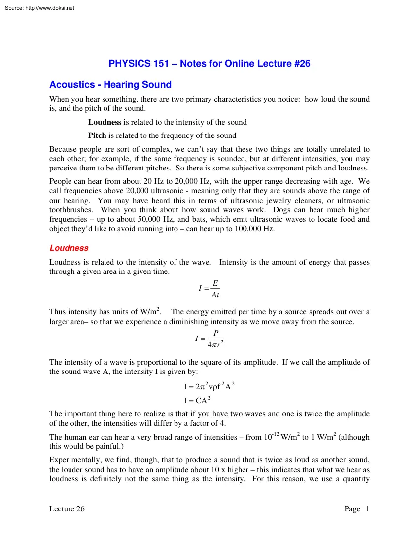 Acoustics, Hearing Sound