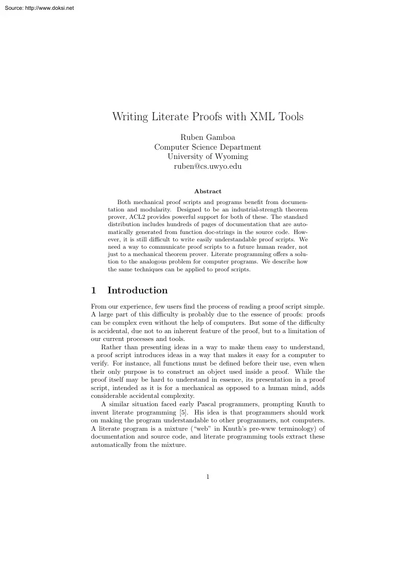 Ruben Gamboa - Writing Literate Proofs with XML Tools