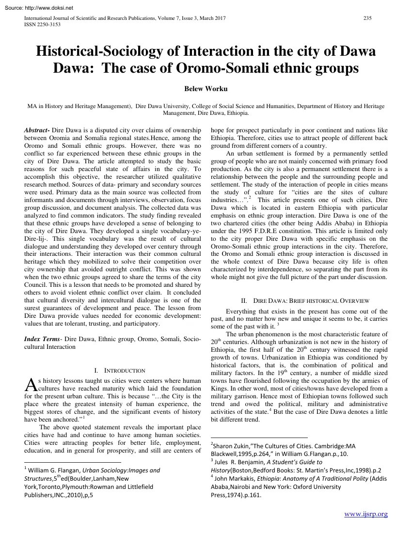 Belew Worku - Historical Sociology of Interaction in the City of Dawa Dawa, The Case of Oromo