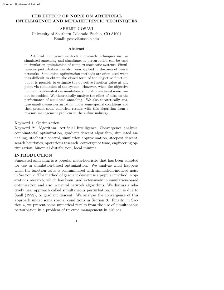 Abhijit Gosavi - The Effect of Noise on Artificial Intelligence and Metaheuristic Techniques