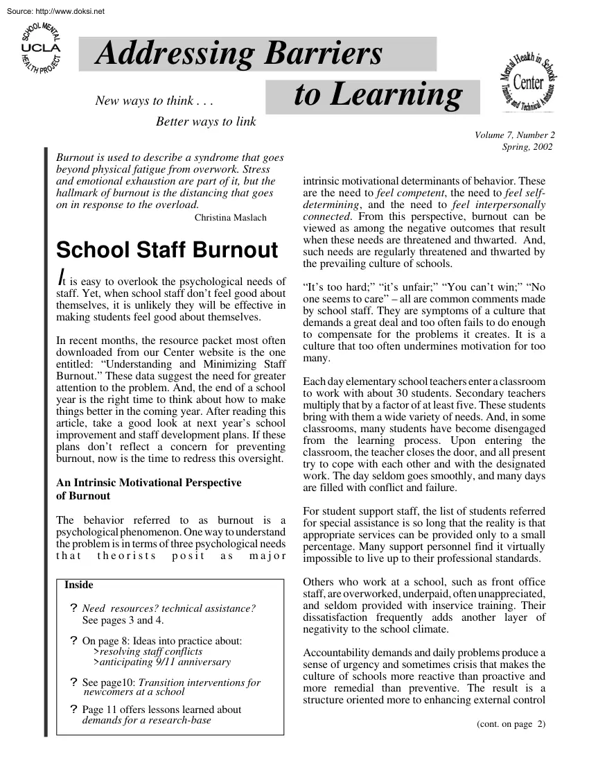 Addressing Barriers to Learning