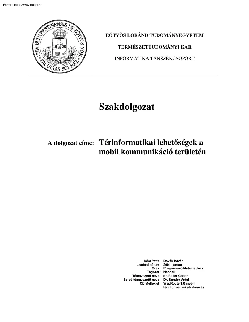 Dovák István - Térinformatikai lehetőségek a mobil kommunikáció területén