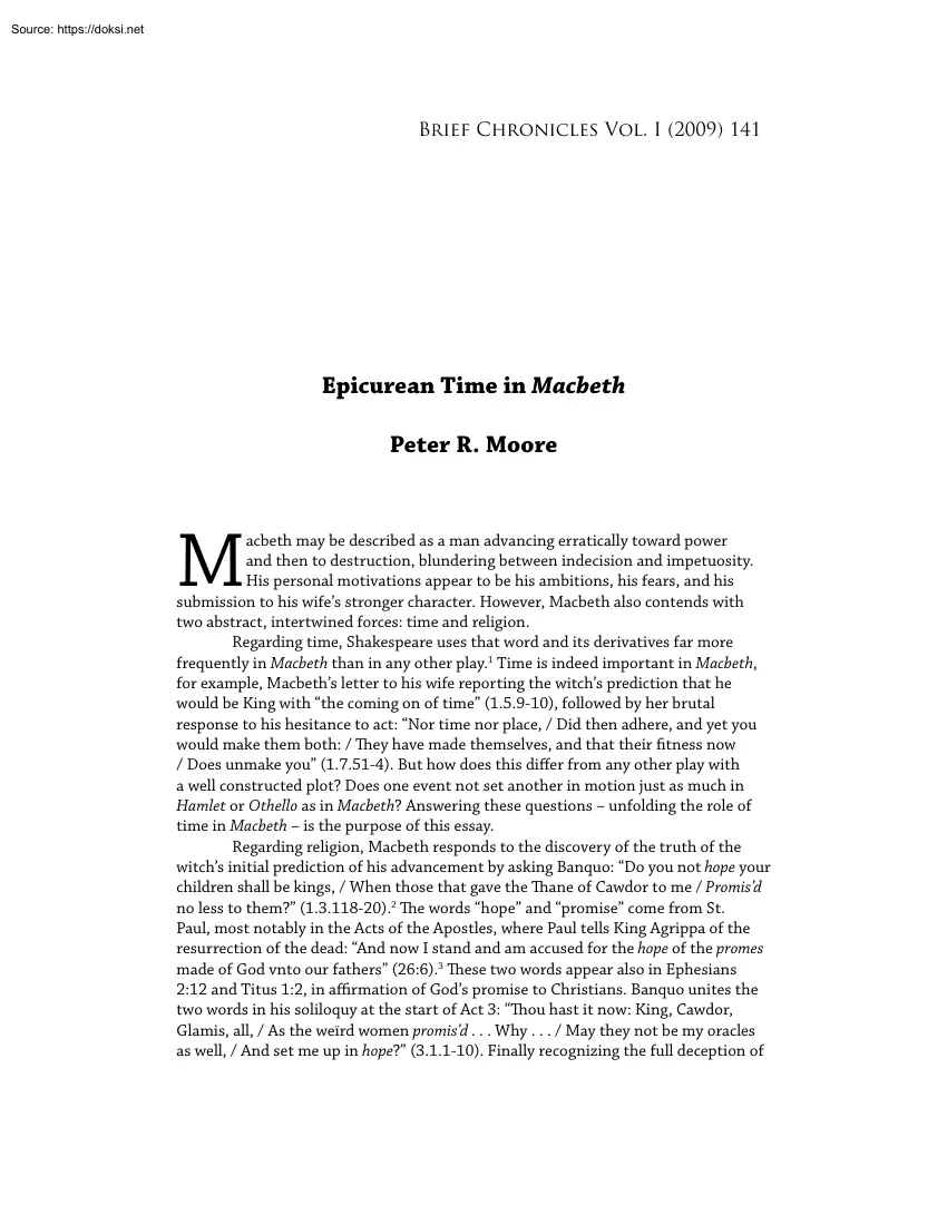 Peter R. Moore - Epicurean Time in Macbeth