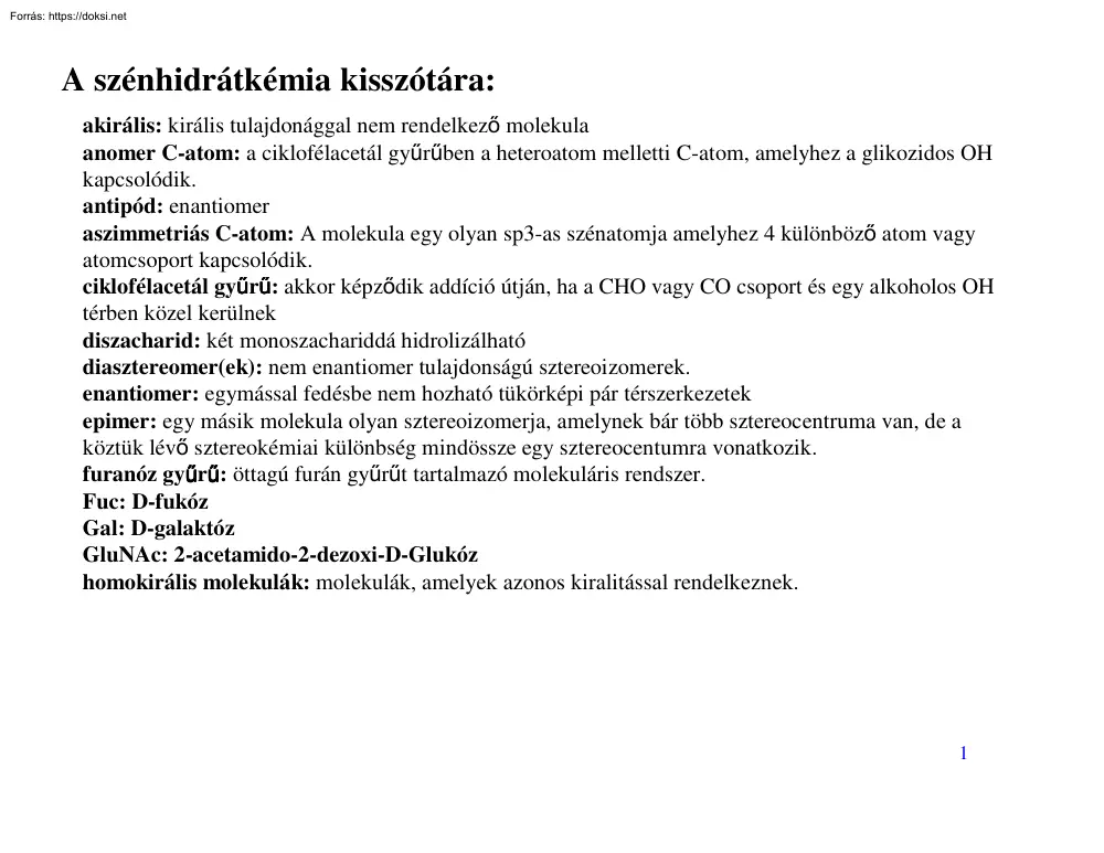 A szénhidrátkémia kisszótára