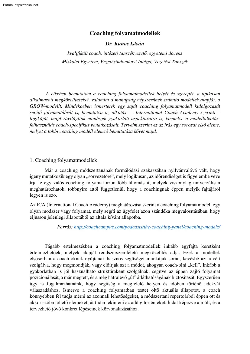 Dr. Kunos István - Coaching folyamatmodellek
