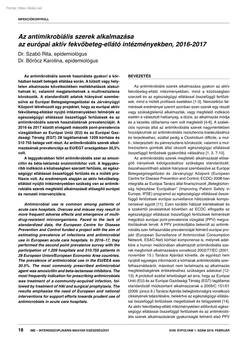Az antimikrobiális szerek alkalmazása az európai aktív fekvőbeteg-ellátó intézményekben