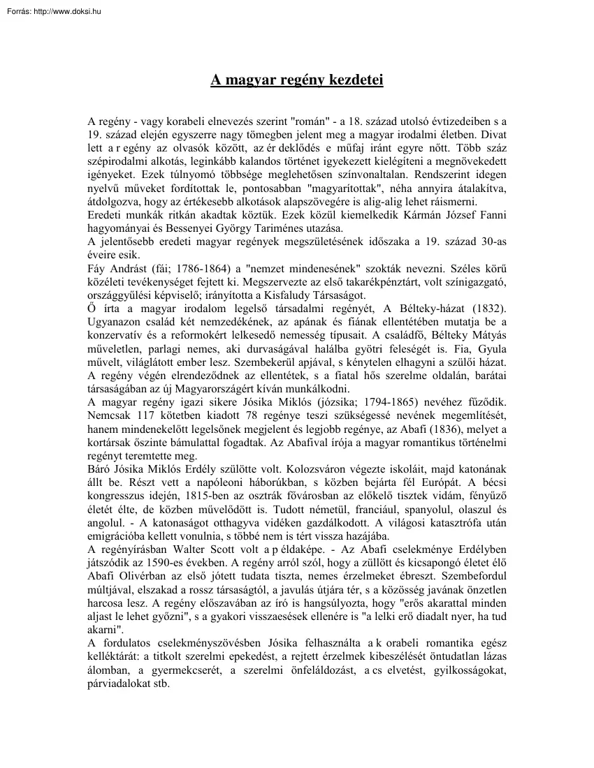 A magyar regény kezdetei