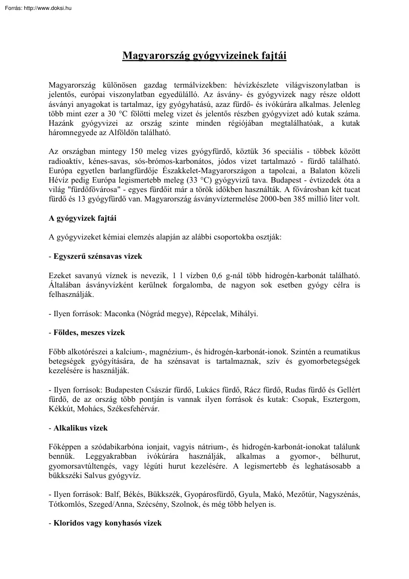 Magyarország gyógyvizeinek fajtái