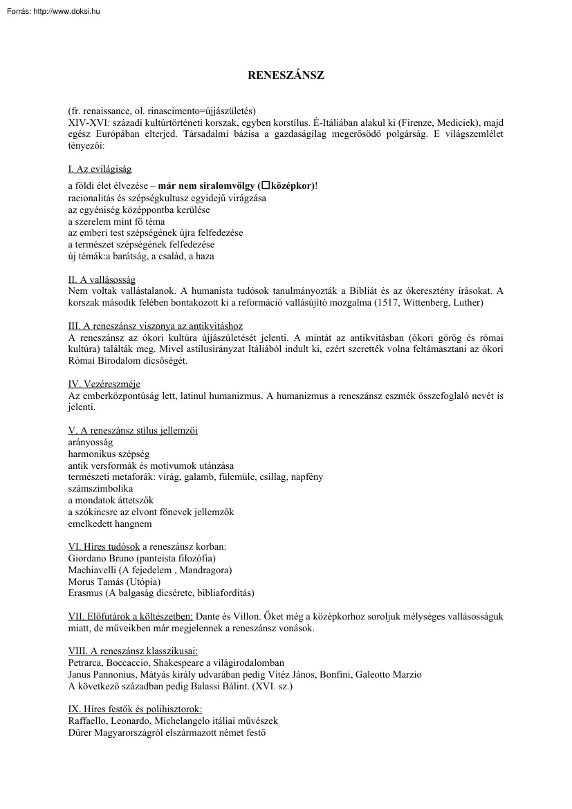 A reneszánszról röviden