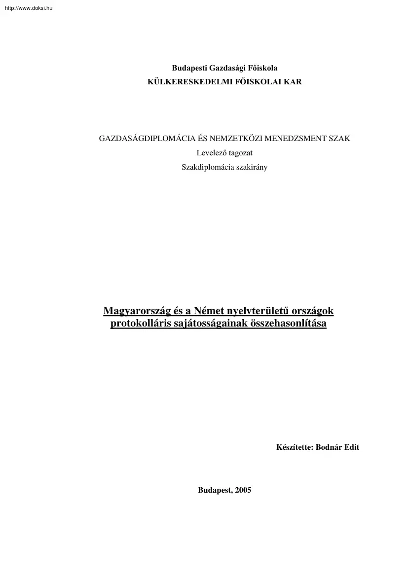 Bodnár Edit - Magyarország és a német nyelvterületű országok protokolláris