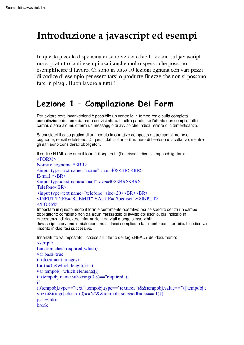 Introduzione a javascript ed esempi