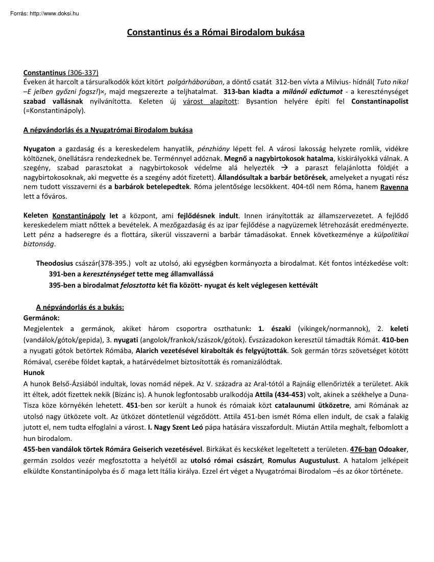 Constantinus és a Római Birodalom bukása