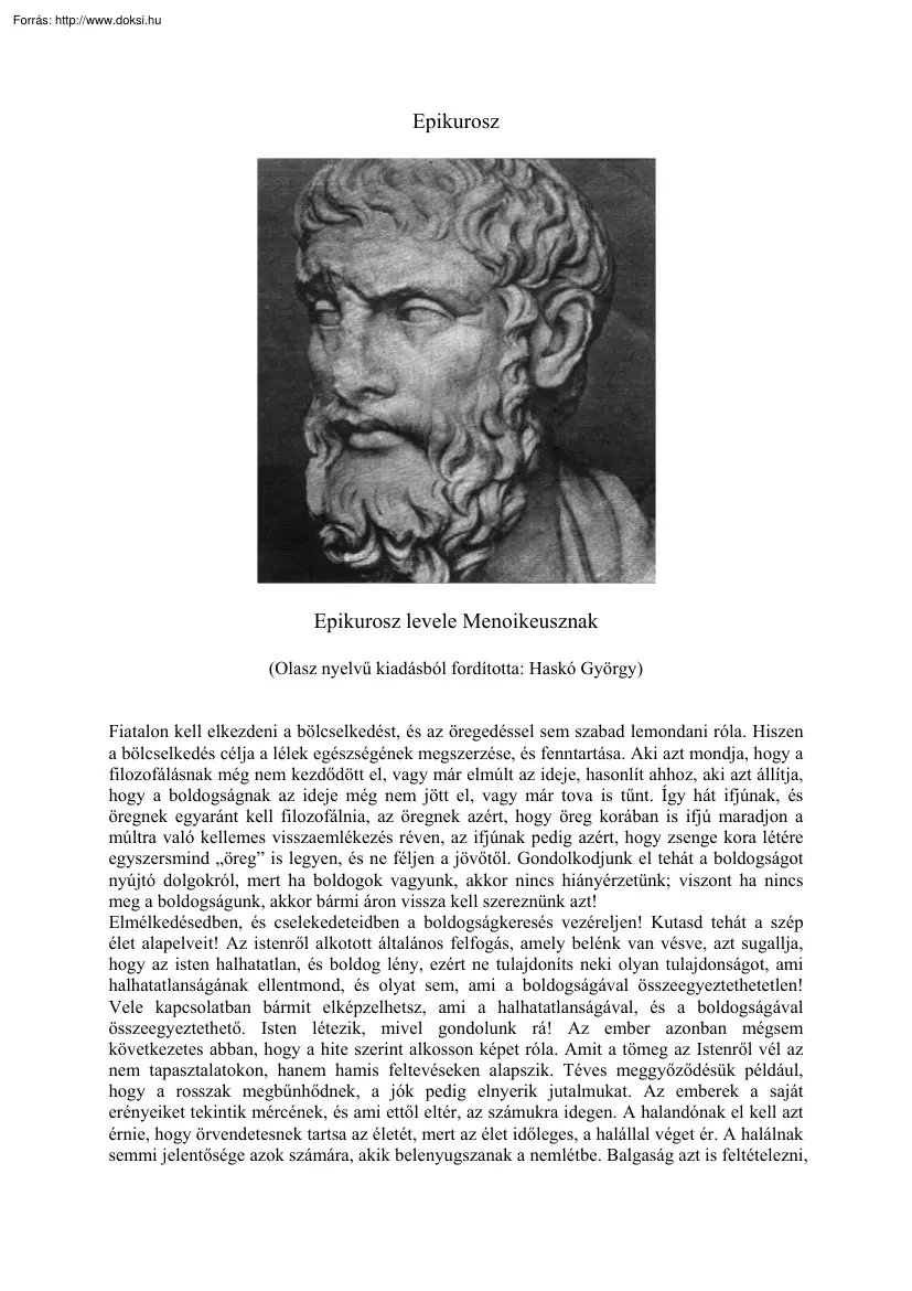 Epikurosz - Epikurosz levele Menoikeusznak