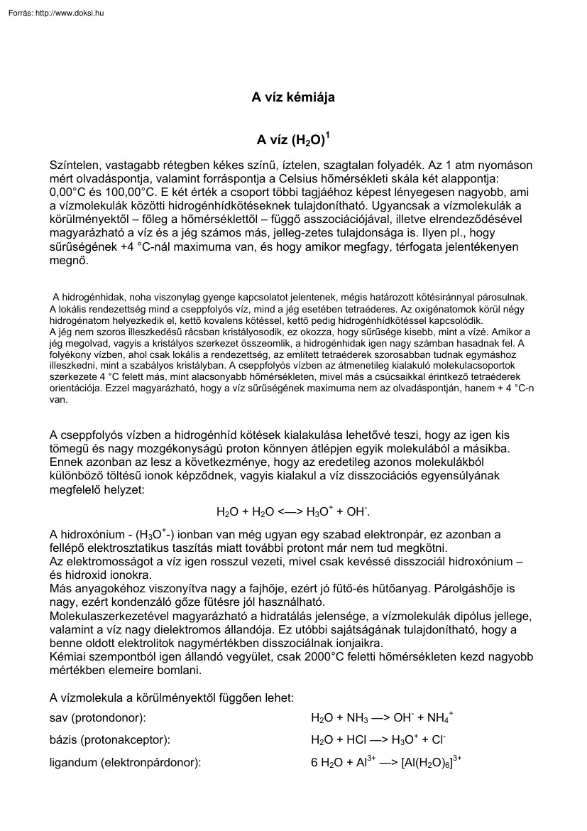 A víz kémiája