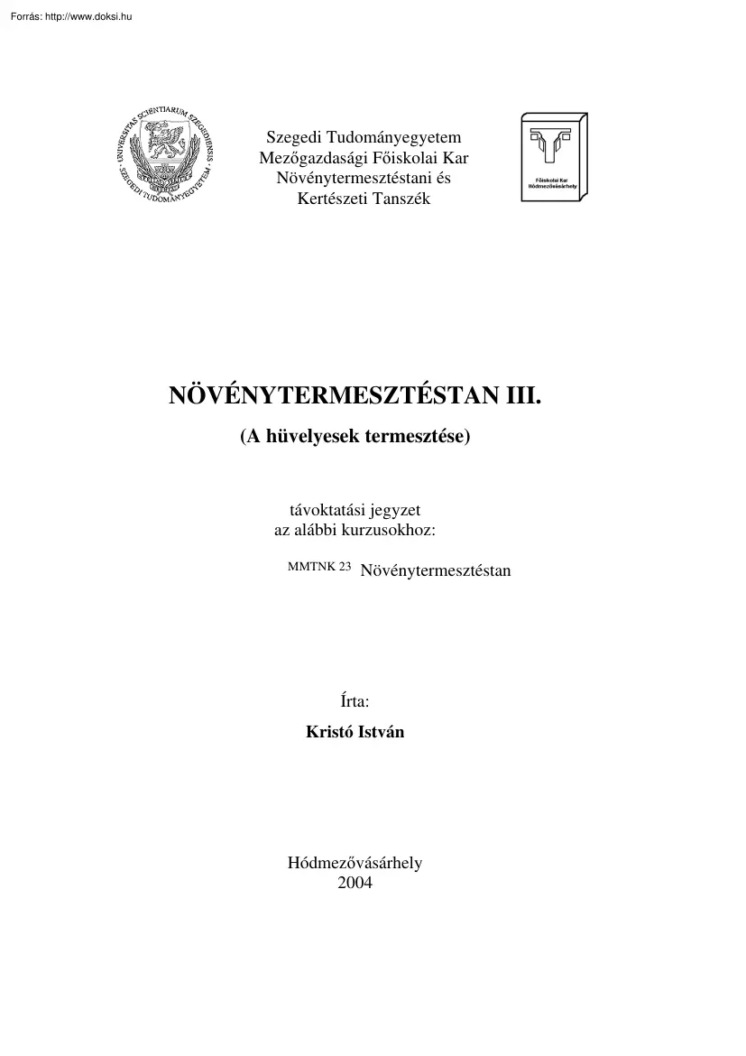 Kristó István - Növénytermesztéstan