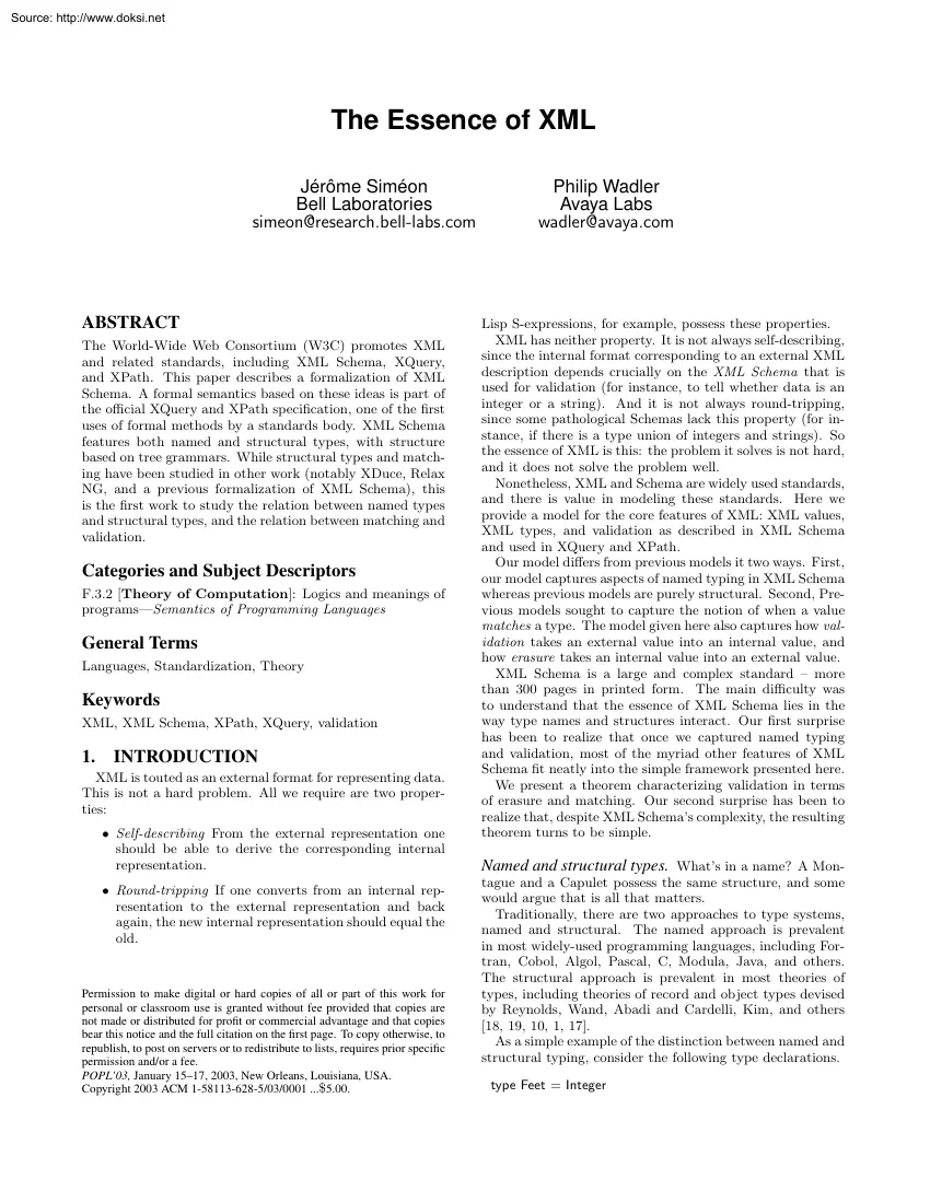 Simeon-Wadler - The Essence of XML