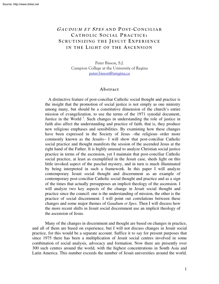 Peter Bisson - Scrutinizing the Jesuit Experience in the Light of the Ascension