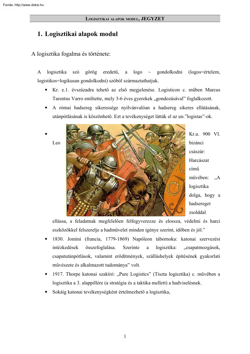 Logisztikai alapok modul, jegyzet
