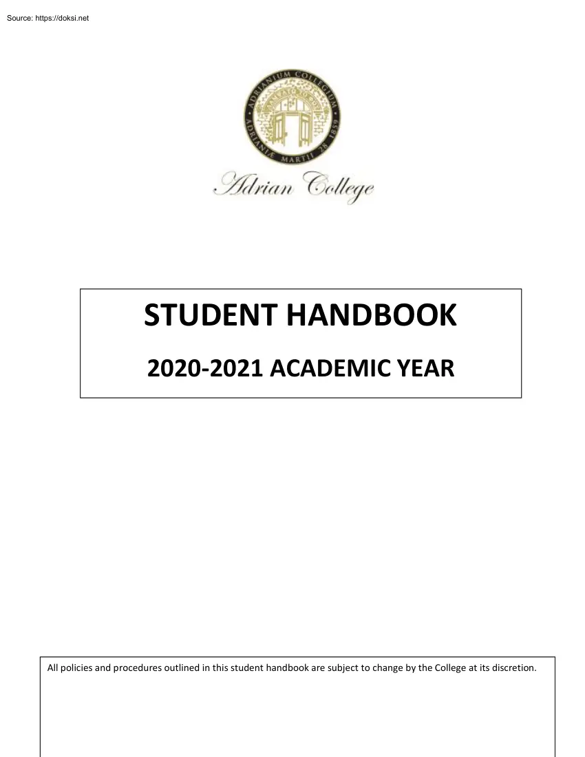 Adrian College, Student Handbook