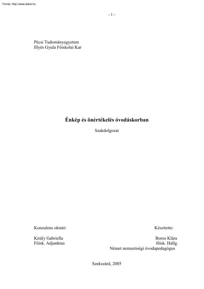 Boros Klára - Énkép és önértékelés óvodáskorban