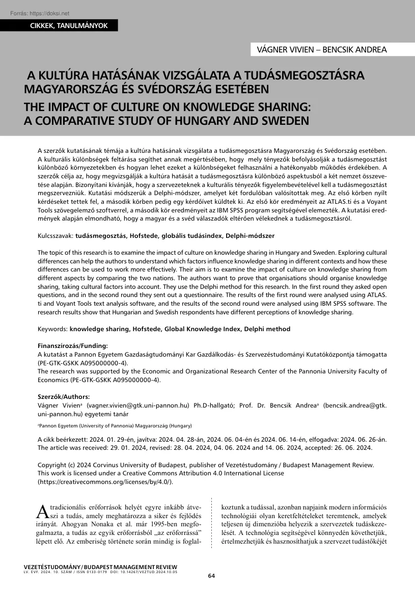 A kultúra hatásának vizsgálata a tudásmegosztásra Magyarország és Svédország esetében
