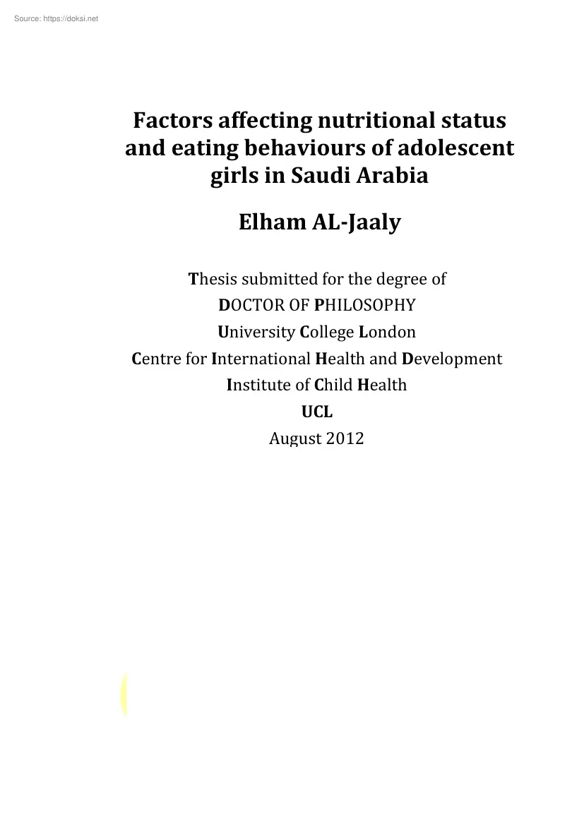 Elham AL-Jaaly - Factors affecting nutritional status and eating behaviours of adolescent girls in