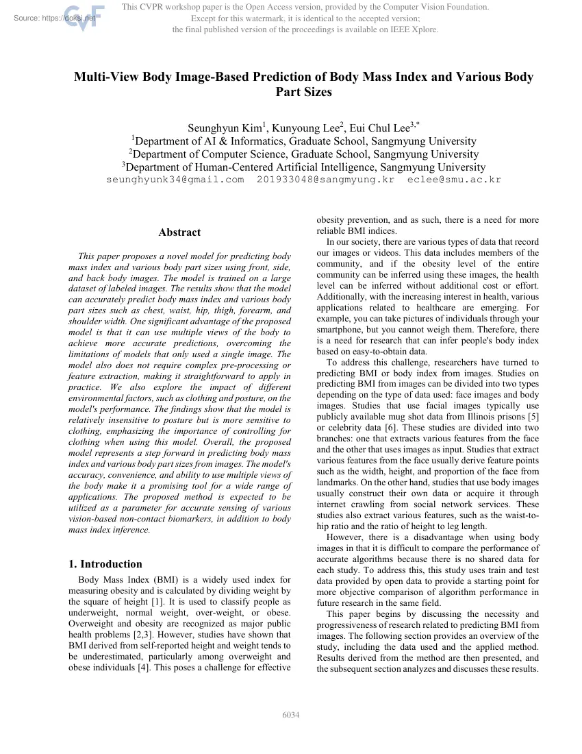 Multi-View Body Image-Based Prediction of Body Mass Index and Various Body