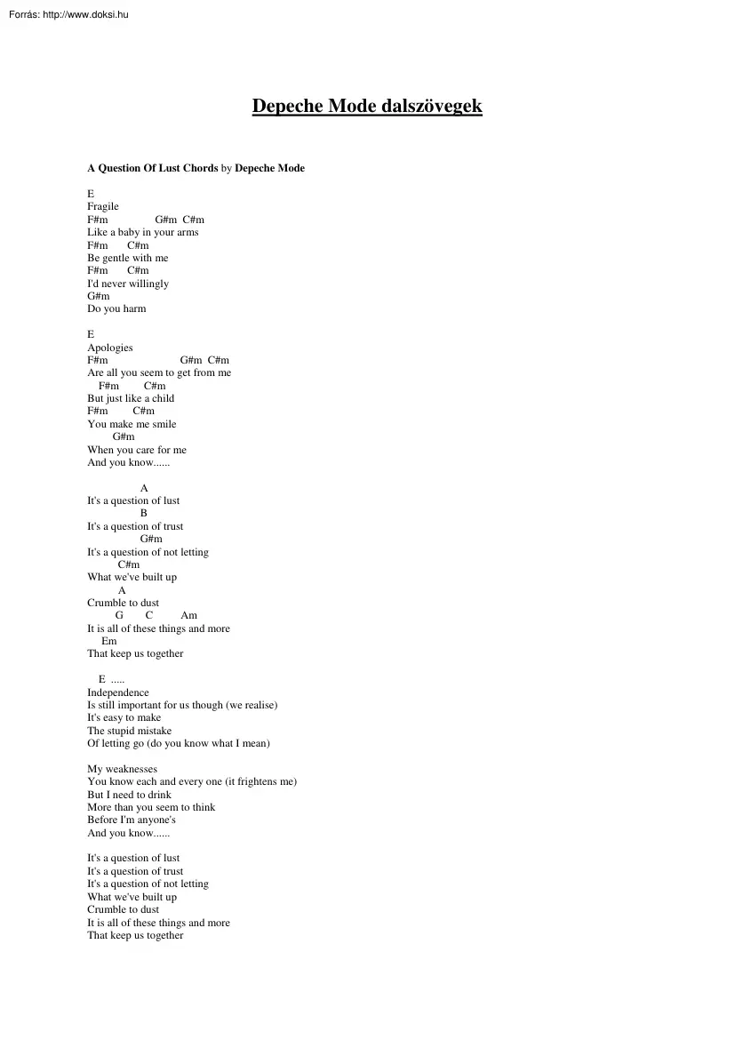 Depeche Mode dalszövegek