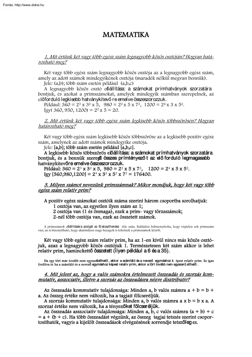Matematika elméleti érettségi tételek, 1997