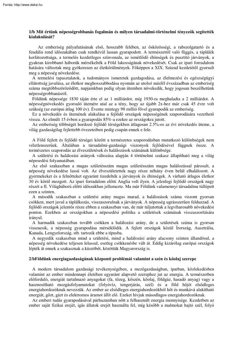 PSZF Gazdaságföldrajz tételek, 2005