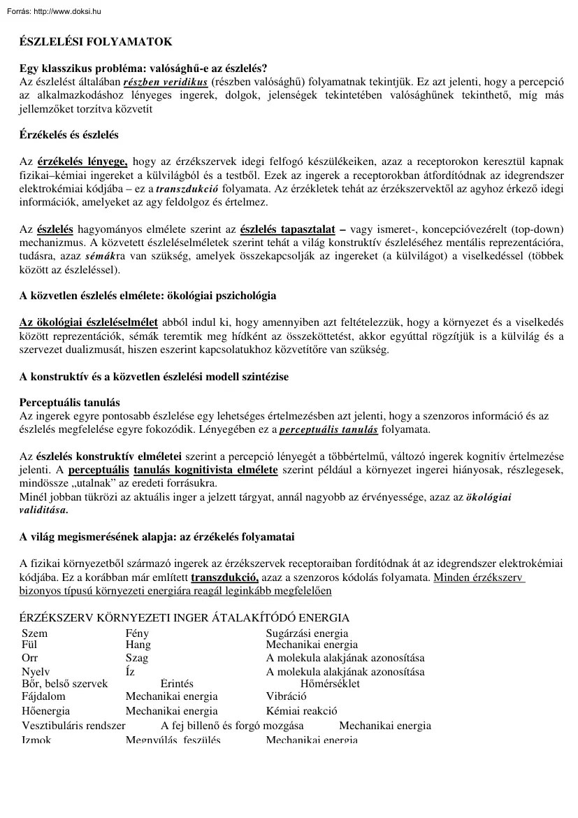 Az észlelési folyamatok