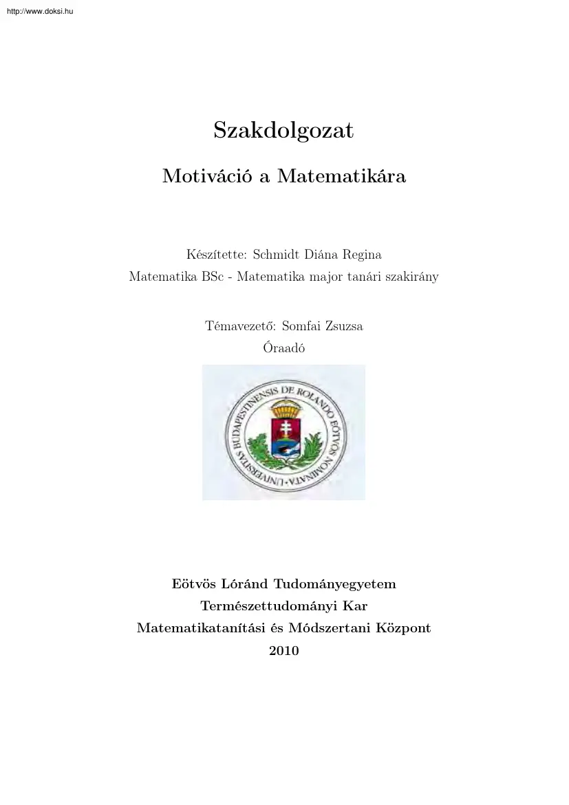 Schmidt Diána Regina - Motiváció a matematikára