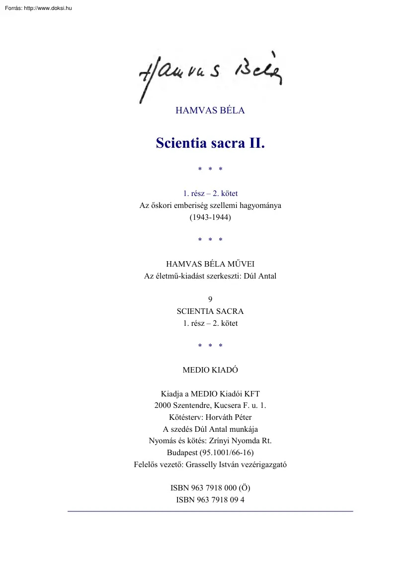 Hamvas Béla - Scientia sacra II