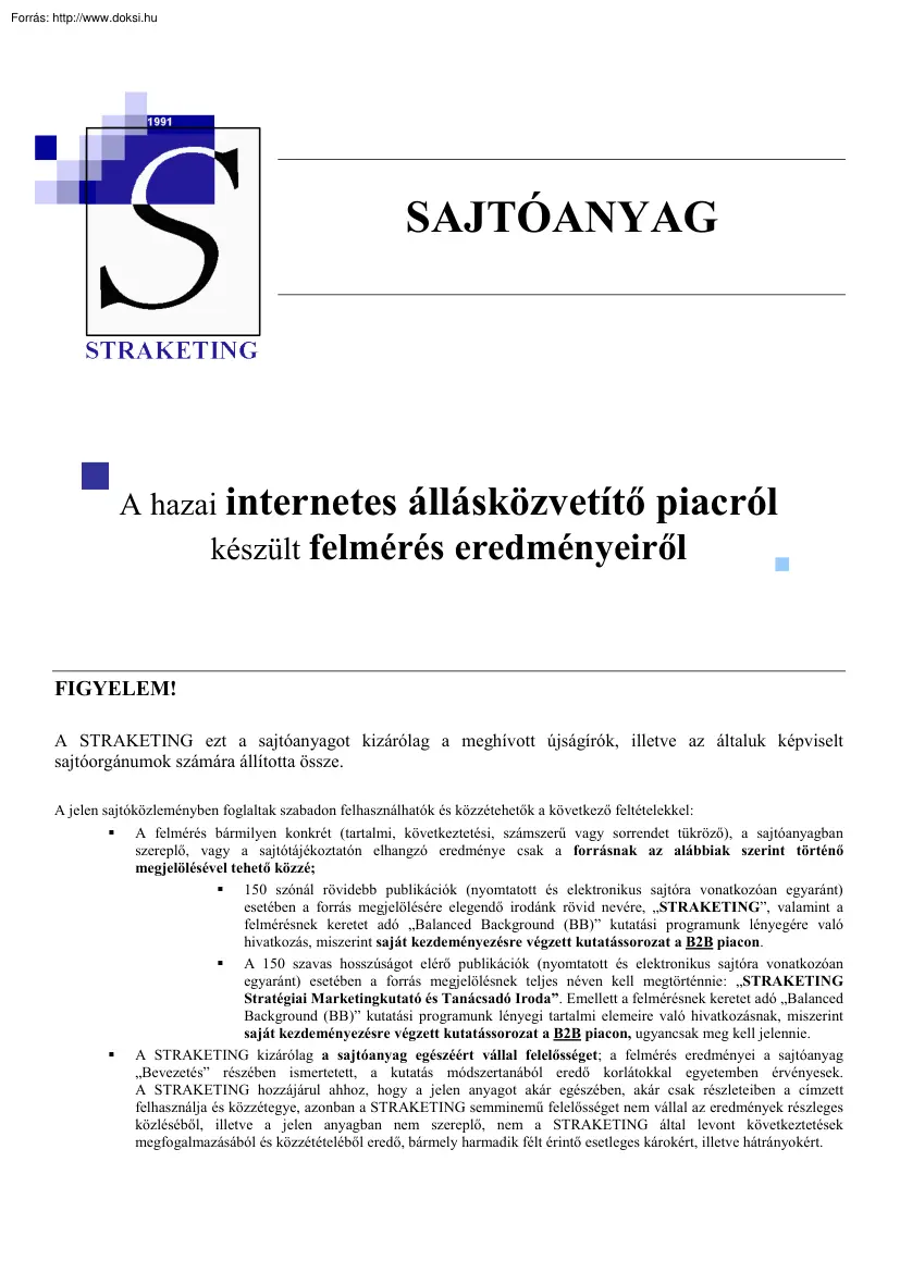 A hazai internetes állásközvetítő piacról