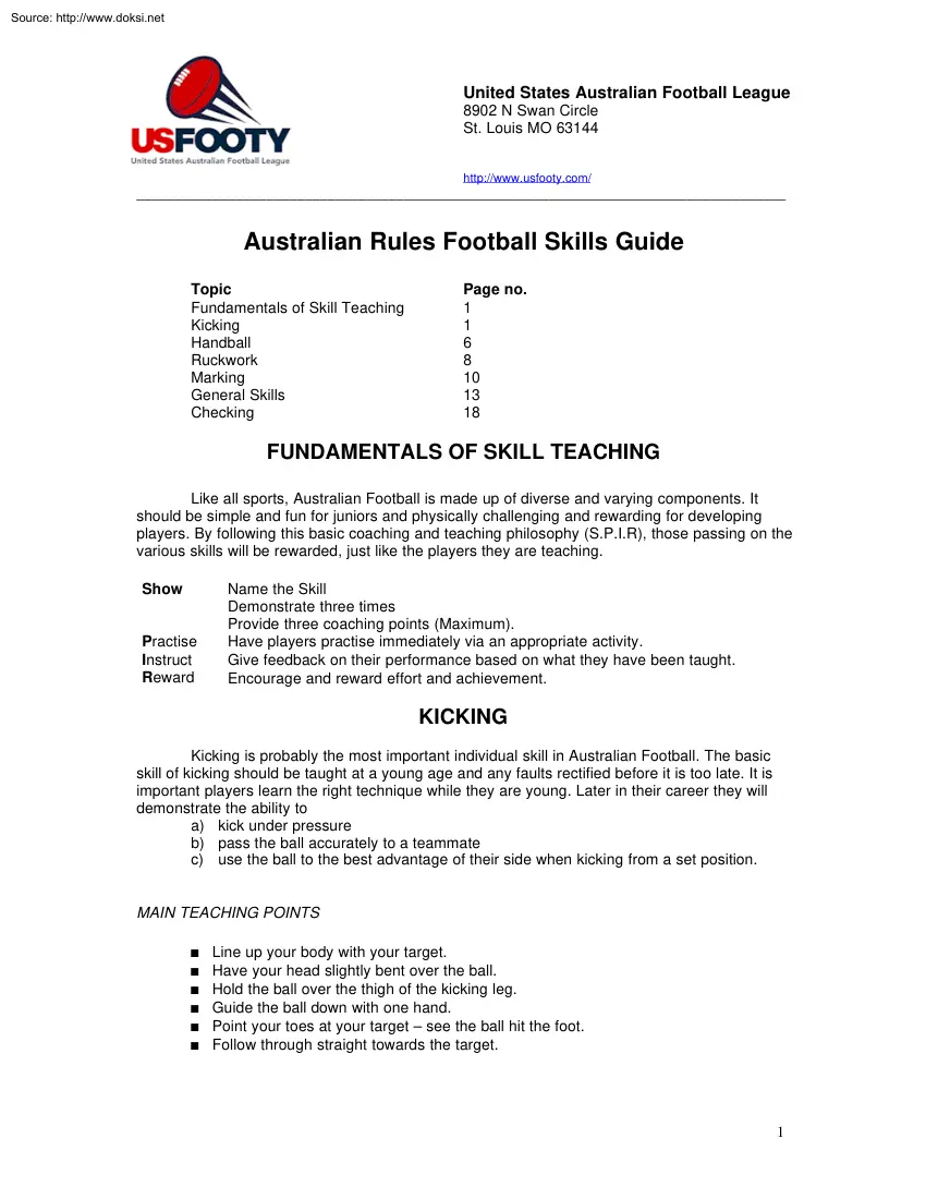 Australian Rules Football Skills Guide